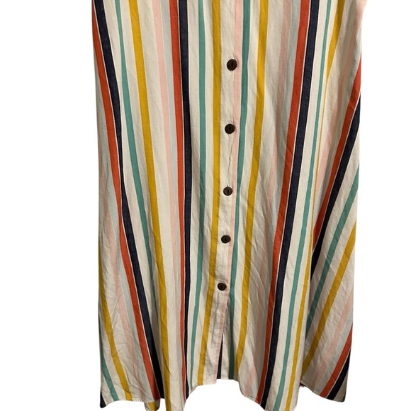 a.n.a Rainbow Striped Midi Sundress with V-Neck and Cuffed Sleeves Linen Blend L - Picture 9 of 10